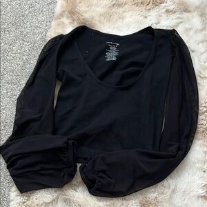 Free People Black Sheer Sleeve Blouse